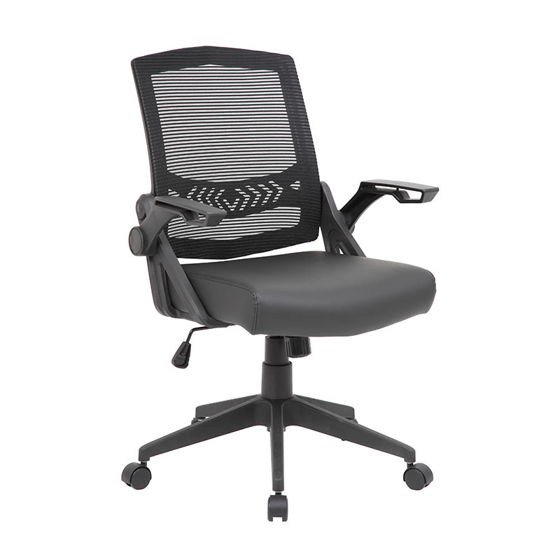 [B6223-BK]Silla de trabajo de malla negra con brazo abatible Boss