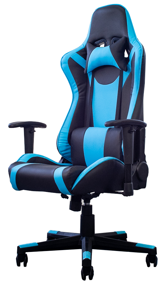 [S-153]Gaming chair de piel sintetica con sistema de 2 palancas , soporte lumbar mecanismo ajustable azul con negro AJN Furniture™