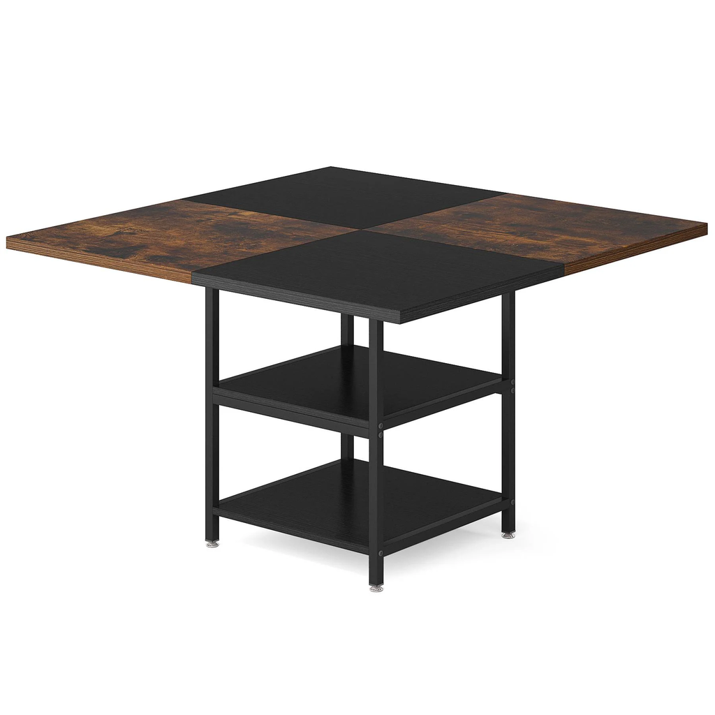 [HOGA-HL063]Mesa de comedor cuadrada, mesa de comedor de 47" con estante de almacenamiento para 4 personas