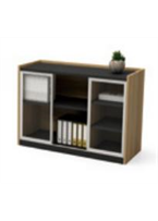 OZ-1932 Archivero con puertas de vidrio con medidas: 47.24" Largo X 15.74" Profundidad X 31.5" Alto en tono cafe roble con negro linea AJN™